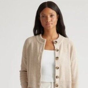 Quince 100% Organic Cotton Button‑Front Cardigan – Cement Marl, XS